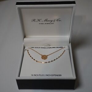 RH Macy & Co 18K Gold Over Sterling Silver Layered Necklace Initial C Extender